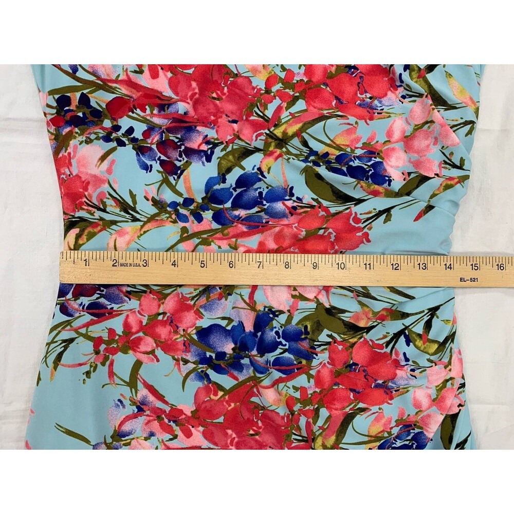 Jones New York Colorful Floral Ruched Knit Dress Size 12 Cottage Romantic Travel - Picture 7 of 15